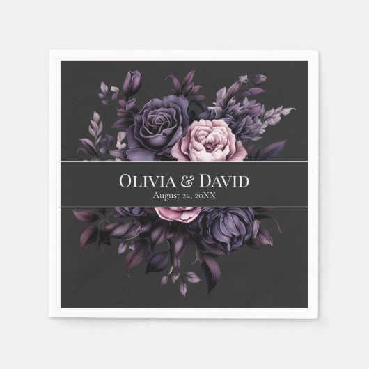 Gothic Black Floral Personalized Wedding Napkins Serviette (Vorderseite)