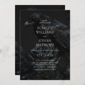 Gothic Black Floral Raven & Rose Wedding Einladung (Vorne/Hinten)