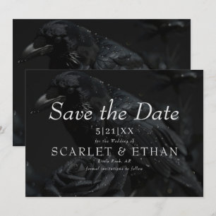 Gothic Black Floral Raven & Rose Wedding Save The Date