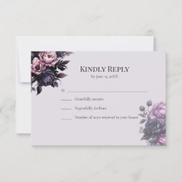 Gothic Black Floral RSVP Card Karte