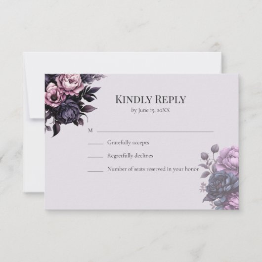 Gothic Black Floral RSVP Card Karte (Vorderseite)