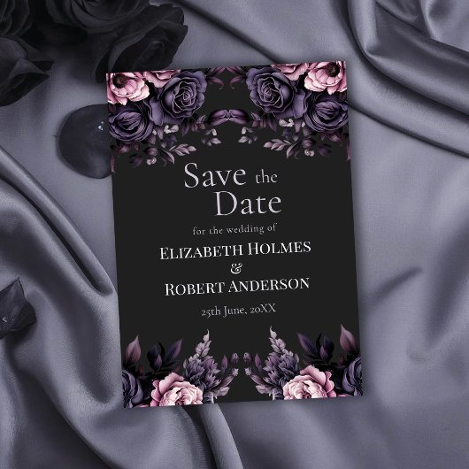 Gothic Black Floral Save the Date Card Einladung