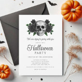Gothic Black Floral Skull Halloween Einladung