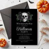 Gothic Black Floral Skull Halloween Einladung
