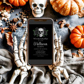 Gothic Black Floral Skull Halloween Einladung