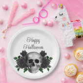 Gothic Black Floral Skull Halloween Pappteller (Party)
