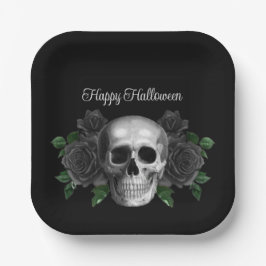 Gothic Black Floral Skull Halloween Pappteller