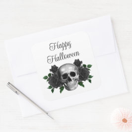 Gothic Black Floral Skull Halloween Quadratischer Aufkleber