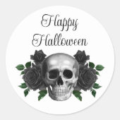 Gothic Black Floral Skull Halloween Runder Aufkleber (Vorderseite)