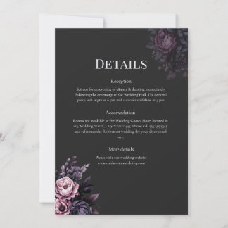 Gothic Black Floral Wedding Details Card Einladung
