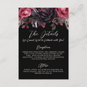 Gothic Black Floral Wedding Details Unterkünfte Begleitkarte (Vorderseite)