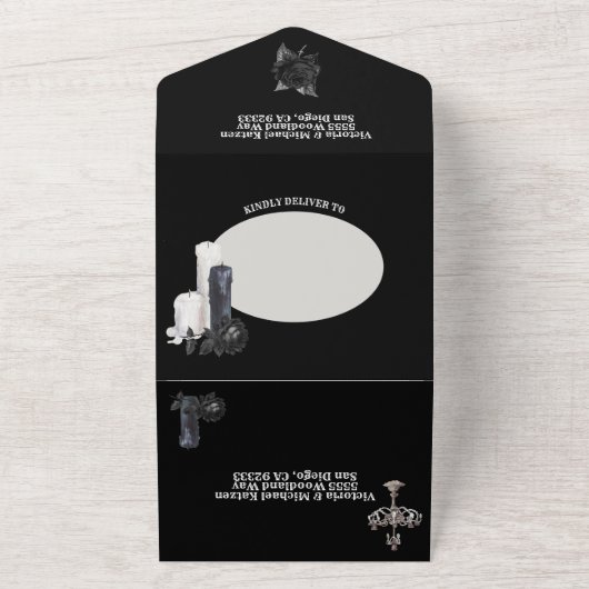 Gothic Black Floral Wedding Foto All In One Einladung (Außenbereich)