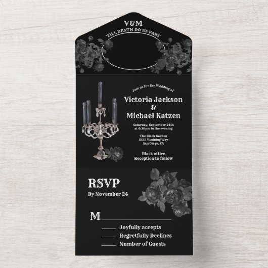 Gothic Black Floral Wedding Foto All In One Einladung (Innen Boden)
