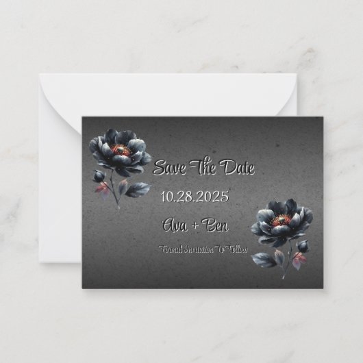 Gothic Black Floral Wedding Save the Date Card Mitteilungskarte (Vorderseite)