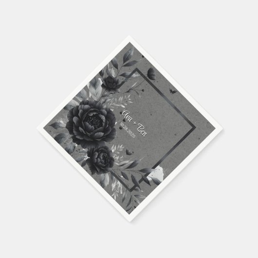 Gothic Black Floral Wedding Serviette (Ecke)
