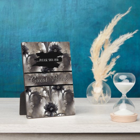 Gothic Black Floral Wedding Table Fotoplatte (Seite)