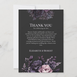 Gothic Black Floral Wedding Thank You Card Dankeskarte