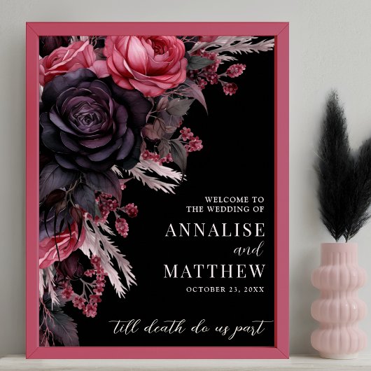 Gothic Black Floral Wedding Welcome Sign Poster