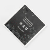 Gothic Black Floral White Lettering Wedding Serviette (Ecke)