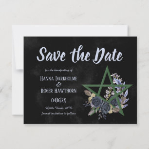 Gothic Black Floral Wicca Pentagramm Save the Date