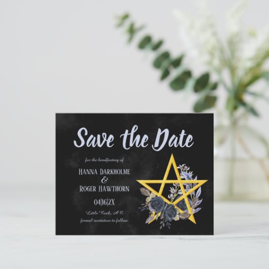 Gothic Black Floral Wiccan Save the Date (Stehend Vorderseite)