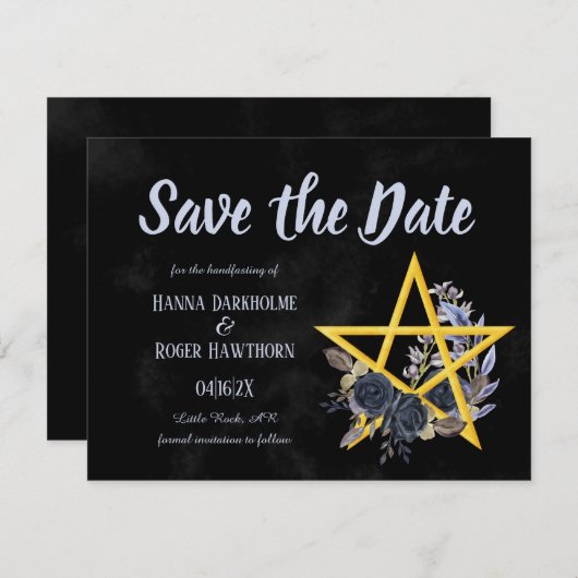 Gothic Black Floral Wiccan Save the Date (Vorne/Hinten)