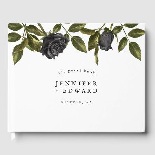 Gothic Black Flower Hochzeit Weiß Gästebuch