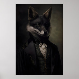 Gothic Black Fox Vintage Poster, Kunstposter Druck Poster