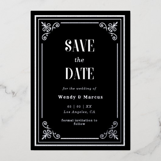 Gothic Black Frame Dunkle Ästhetik Silver Real Folieneinladung (Vorderseite)