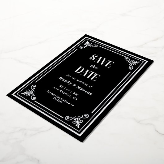 Gothic Black Frame Dunkle Ästhetik Silver Real Folieneinladung (Gedreht)