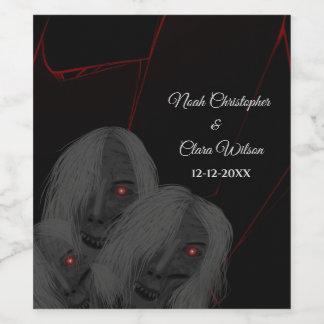 Gothic Black Ghosts- Dark Moody Halloween Weinetikett