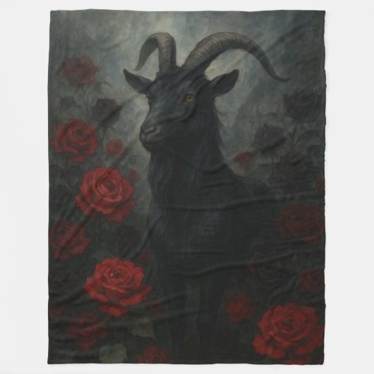 Gothic Black Goat mit Rote Rosen Dark Art Fleecedecke (Vorderseite)