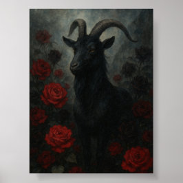 Gothic Black Goat mit Rote Rosen Dark Art Poster