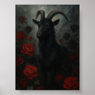 Gothic Black Goat mit Rote Rosen Dark Art Poster