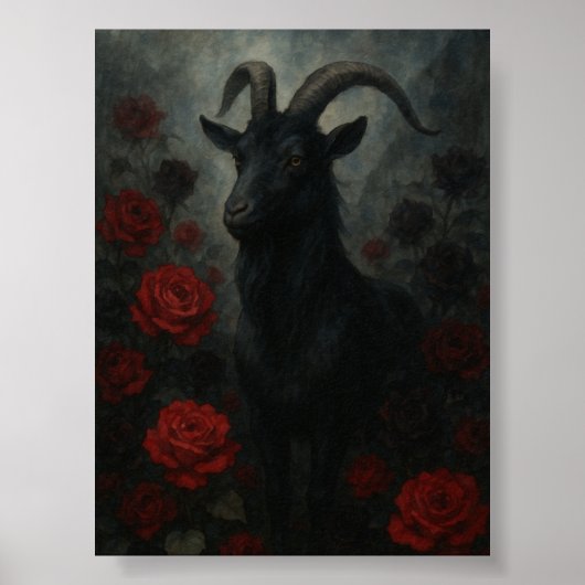 Gothic Black Goat mit Rote Rosen Dark Art Poster (Vorne)
