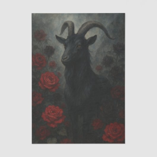 Gothic Black Goat mit Rote Rosen Dark Art Seidenpapier (Vorderseite)