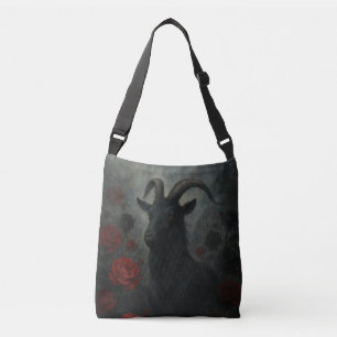 Gothic Black Goat mit Rote Rosen Dark Art Tragetaschen Mit Langen Trägern