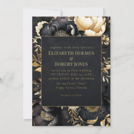 Gothic Black & Gold Peony Wedding Invitation Einladung