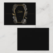 Gothic Black & Gold Rose Coffin Wedding Flat Platzkarte (Vorne/Hinten)