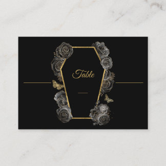 Gothic Black & Gold Rose Coffin Wedding Flat Platzkarte