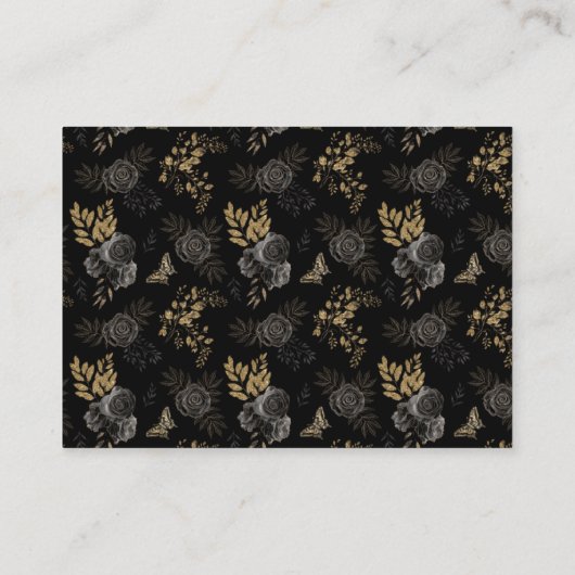 Gothic Black & Gold Rose Coffin Wedding Pattern Platzkarte (Rückseite)