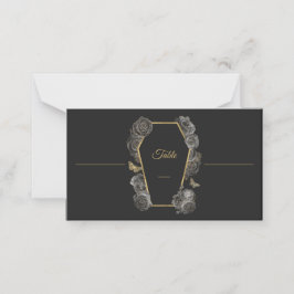 Gothic Black & Gold Rose Coffin Wedding Pattern Platzkarte