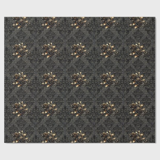Gothic black gold rose damask elegant adult geschenkpapier (Flach)