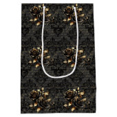 Gothic black gold rose damask elegant adult mittlere geschenktüte (Rückseite)