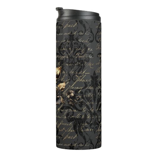 Gothic Black Gold Rose Damask Thermosbecher (Nach rechts gedreht)
