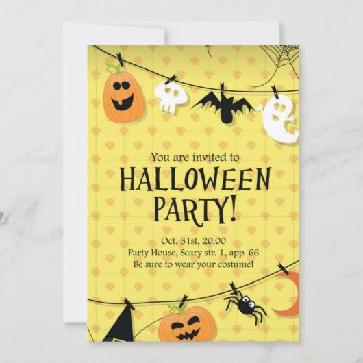 Gothic Black Gold Skull Halloween Costume Party Einladung (Vorderseite)