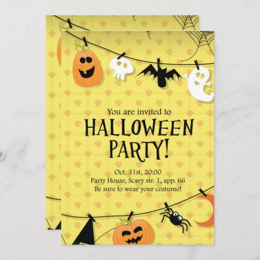 Gothic Black Gold Skull Halloween Costume Party Einladung (Vorne/Hinten)