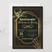 Gothic Black & Gold Skull Halloween Party Einladung (Vorderseite)