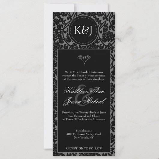 Gothic Black & Gray Blüh Hochzeit Einladung (Vorderseite)