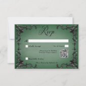 Gothic Black & Green Filigree Herz QR Code RSVP Karte (Vorderseite)